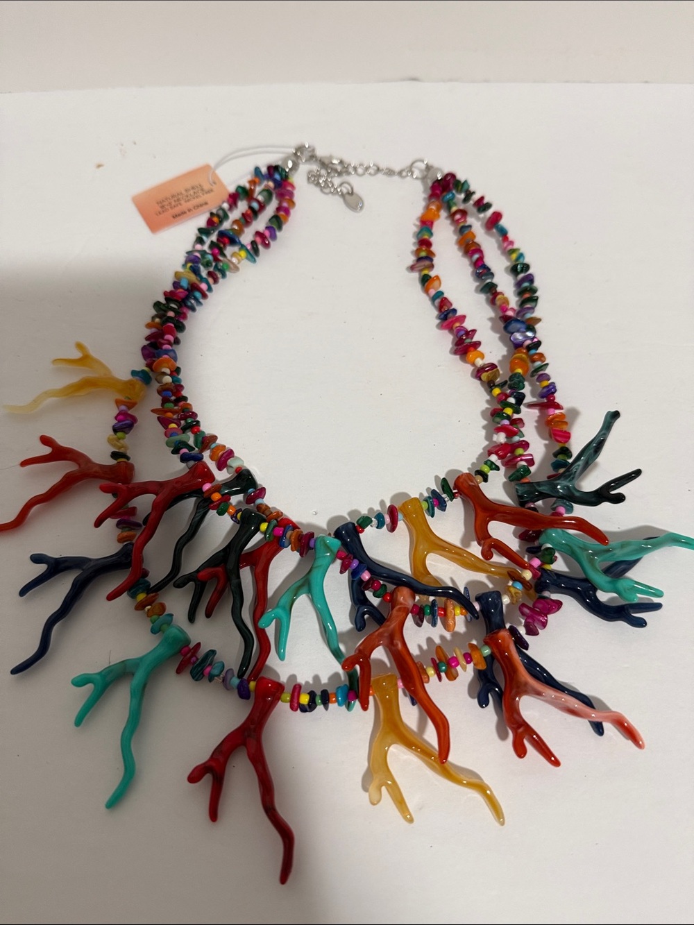 Piper K Stunning Multi-Color Coral Branch Natural Shell Beaded Necklace 18.3”